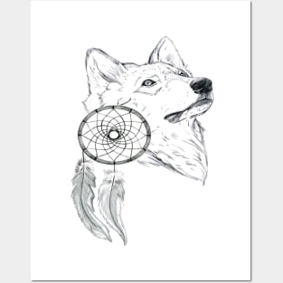 Wolf And Dreamcatcher Posters and Art